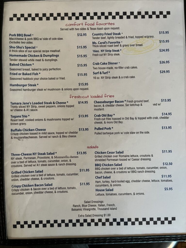 Tjs Pit Stop Menu 1