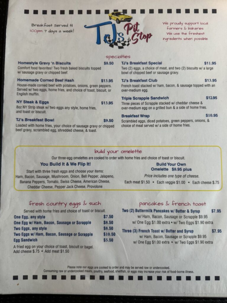 Tjs Pit Stop Menu 3