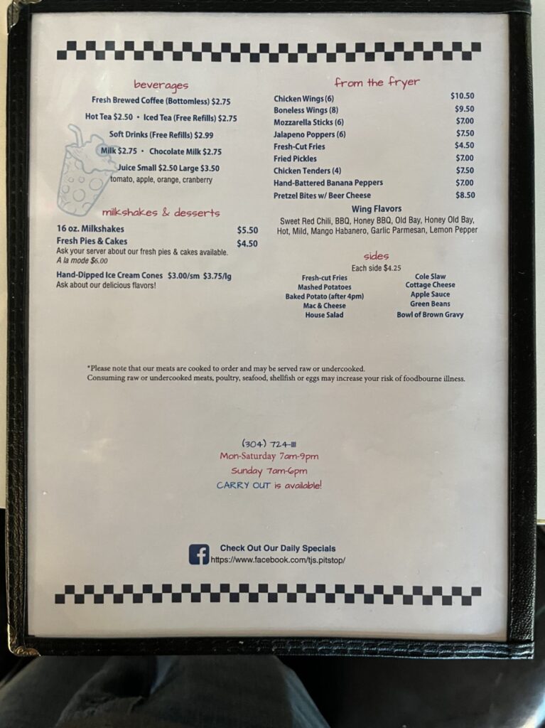 Tjs Pit Stop Menu 4