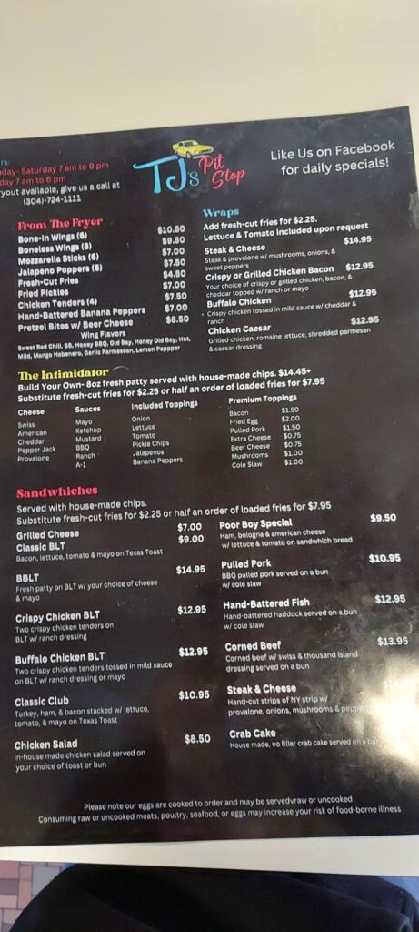 Tjs Pit Stop Menu 6